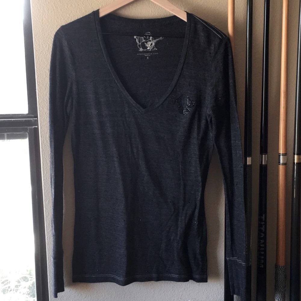 True Religion Dark Gray Black Jewels Stretch Shirt